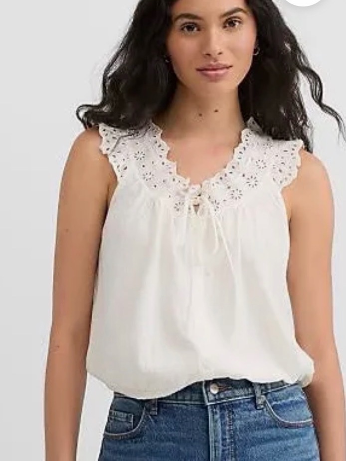 Nwt Loft Cream Eyelet Ruffle Button-Front Camisole